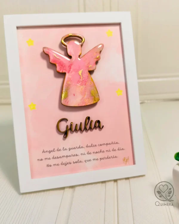 cuadro de angel de la guarda , con oración y nombre personalizado para niña 2