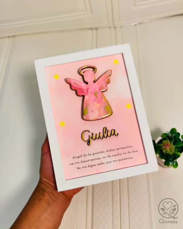 cuadro de angel de la guarda , con oración y nombre personalizado para niña 1