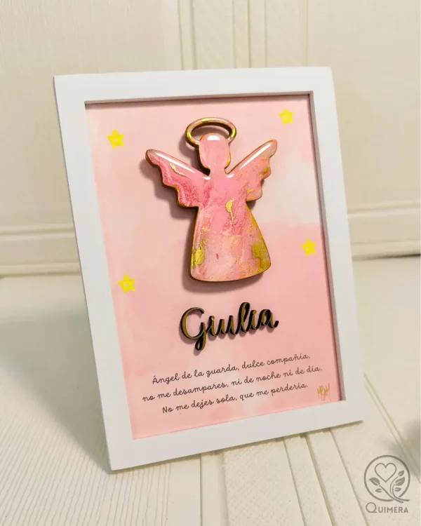 cuadro de angel de la guarda , con oración y nombre personalizado para niña