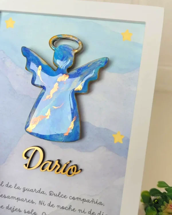 cuadro de angel de la guarda , con oración y nombre personalizado para niño 3