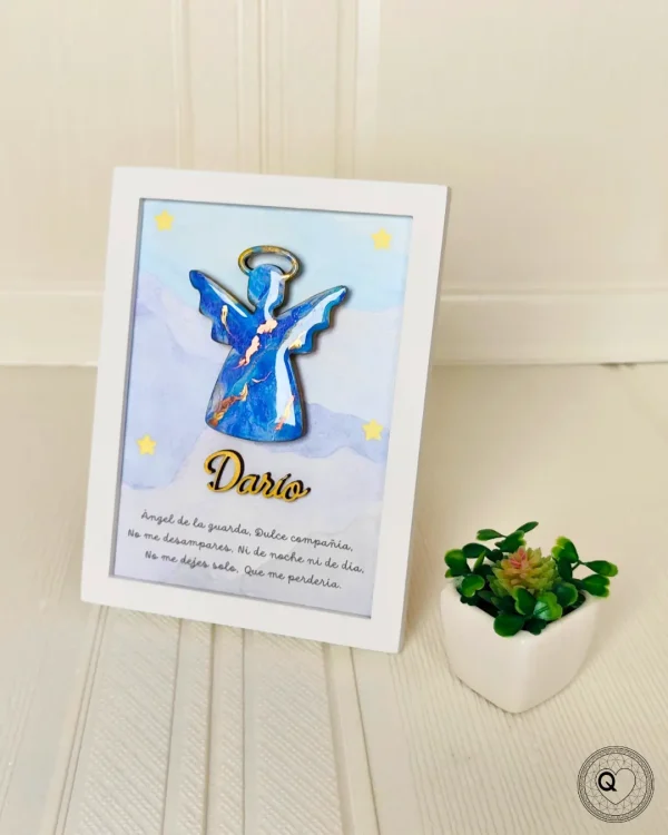 cuadro de angel de la guarda , con oración y nombre personalizado para niño