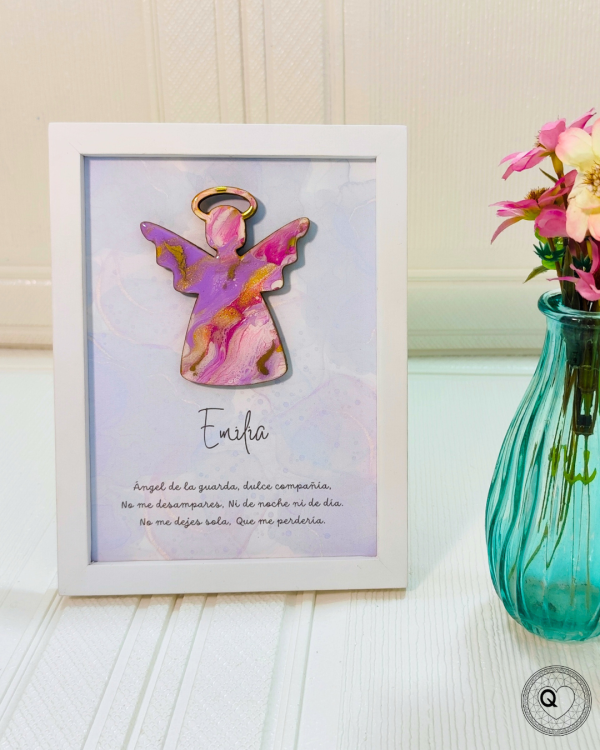 cuadro de angel de la guarda , con oración y nombre personalizado